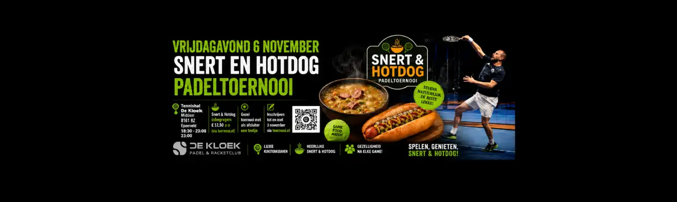 Snert & Hotdog padeltoernooi 6 nov, speelsterkte Beginner/9, 7/8, 4/5/6